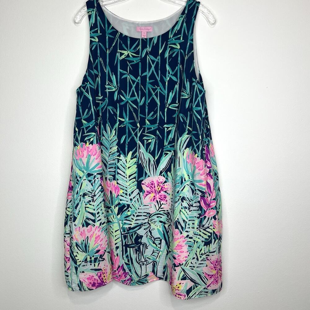Lilly Pulitzer Jackie Slathouse Soirée Navy Silk Floral Shift Dress Womens Sz XL